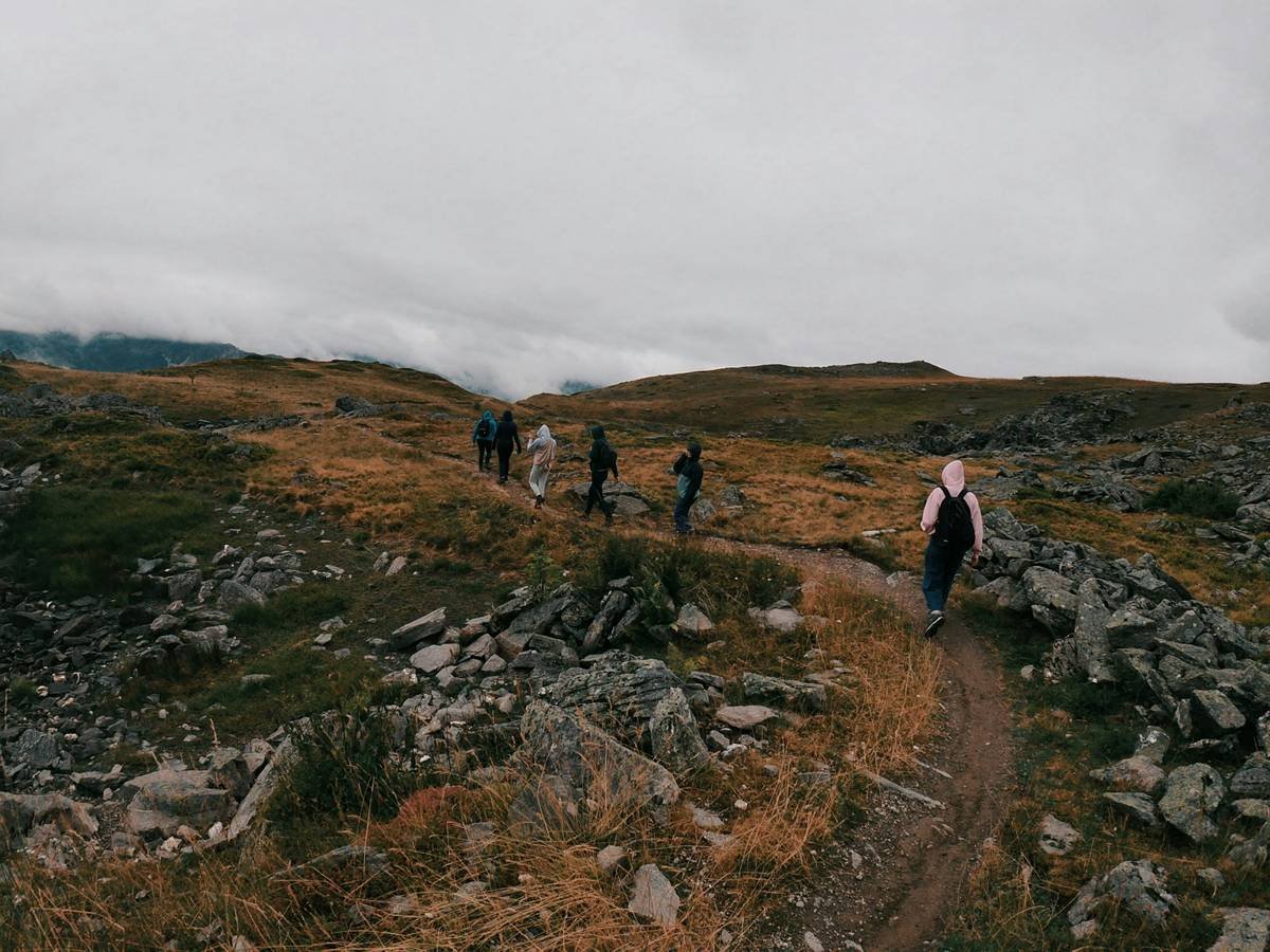 path in a mysterious cloudy environment in the mountains